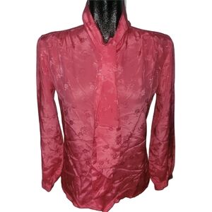 Vintage Susan Van Heusen Pink Floral Patterned Scarf Neckline Preppy Blouse 10